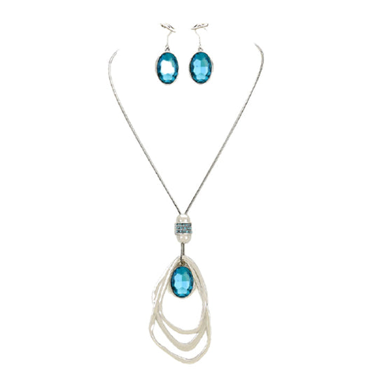 Oval Oval Glass Crystal Triple Abstract Hoop Necklace with earrings set; exquisite beautifully crafted charms add a gorgeous glow to any outfit. Perfect Birthday Gift, Anniversary Gift, Mother's Day Gift, Anniversary Gift, Graduation Gift, Prom Jewelry, Just Because Gift, Thank you Gift, Keepsake Gift, Mom Gift