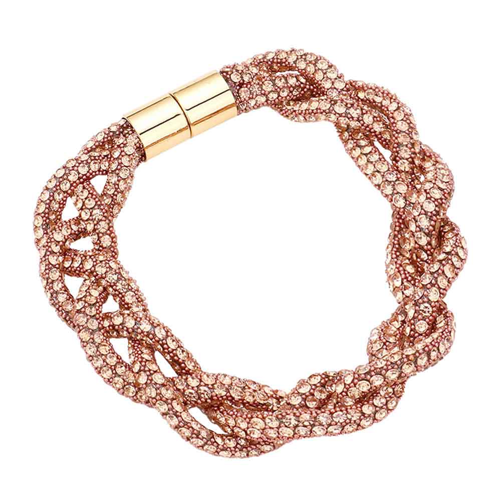 Peach Bling Braided Magnetic Bracelet, Glam up your look with this Magnetic bracelet featuring an alluring braided mesh design and high polish finish for extra sheen. The magnet clasp keeps the bracelet secure on your wrist and makes it easy to wear and take off. This wide braided bracelet works well as a statement jewelry piece. Awesome gift for birthday, Anniversary, Valentine’s Day or any special occasion.