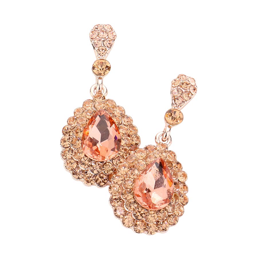 Peach Crystal Rhinestone Trim Teardrop Stone Evening Earrings, This Crystal Rhinestone Trim Teardrop Stone Evening Earrings put on a pop of color to complete your ensemble. Perfect for adding just the right amount of shimmer & shine. Perfect for Birthday Gift, Anniversary Gift, Mother's Day Gift, or Graduation Gift.