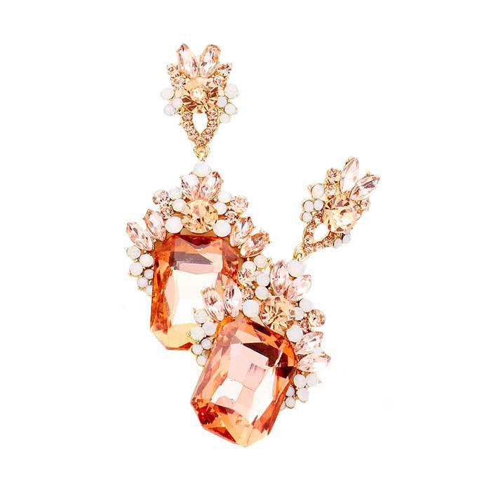 Peach Emerald Cut Stone Accented Evening Earrings, These gorgeous Stone pieces will show your class in any special occasion. The elegance of these evening earrings goes unmatched. the perfect sparkling accessory to add some sophisticated fun to your outfit. Suitable for wear Party, Wedding, Date Night or any special events. Perfect gift for Birthday gift, Anniversary gift, Thank you Gift, Valentine‚Äôs Day or any special occasion.