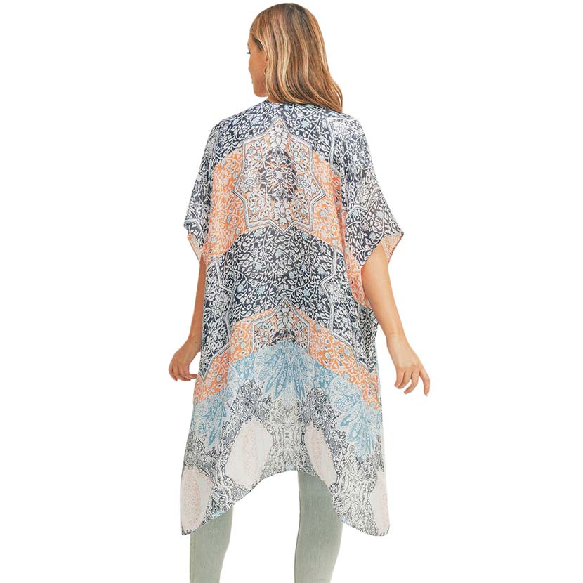 Peach Floral Leaf Patterned Cover Up Kimono Poncho, Absolutely fab for this summer & spring season to amp up your attire & make you comfortable in dressing up. These kimonos feature a floral leaf pattern that is easy to pair with so many tops. Lightweight and breathable fabric, comfortable to wear. Suitable for weekends, work, holidays, beach, parties, clubs, nights, evenings, dates, casual and other occasions