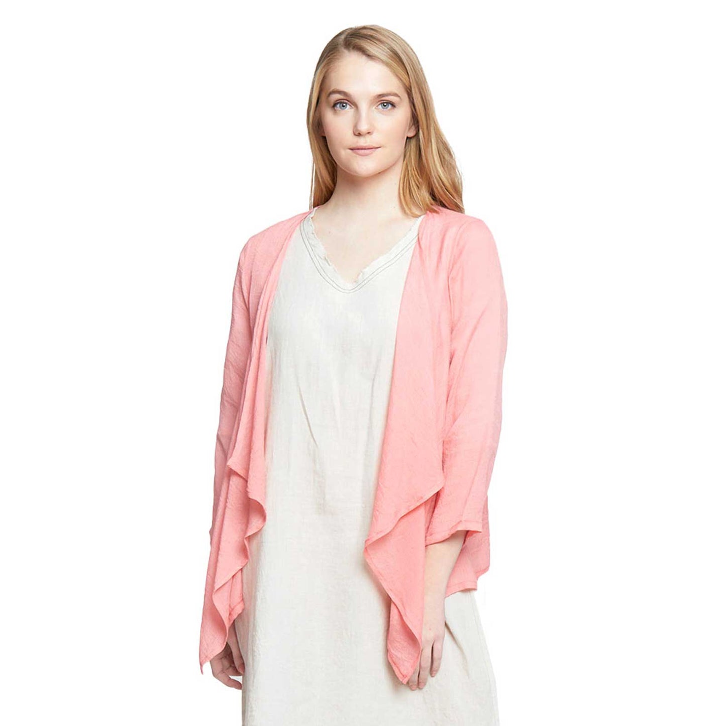 Peach Front Tie Short Cardigan,  This Summer Cardigans are Made of high-quality material which is very soft and breathable for Women.  The added short edge gives better coverage with a feminine look. Front Tie Short Kimono suitable to wear with Jeans, Shorts, T-shirt, Midi Skirt and Dresses! Perfect for Vacation, Office, Home, Evening Party Spring, Summer and Fall.