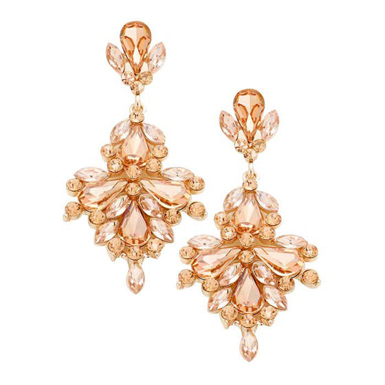 Peach Glass Crystal Statement Earrings, These gorgeous Crystal pieces will show your class in any special occasion. The elegance of these crystal evening earrings goes unmatched. Perfect jewelry to enhance your look. Awesome gift for birthday, Anniversary, Valentine’s Day or any special occasion.