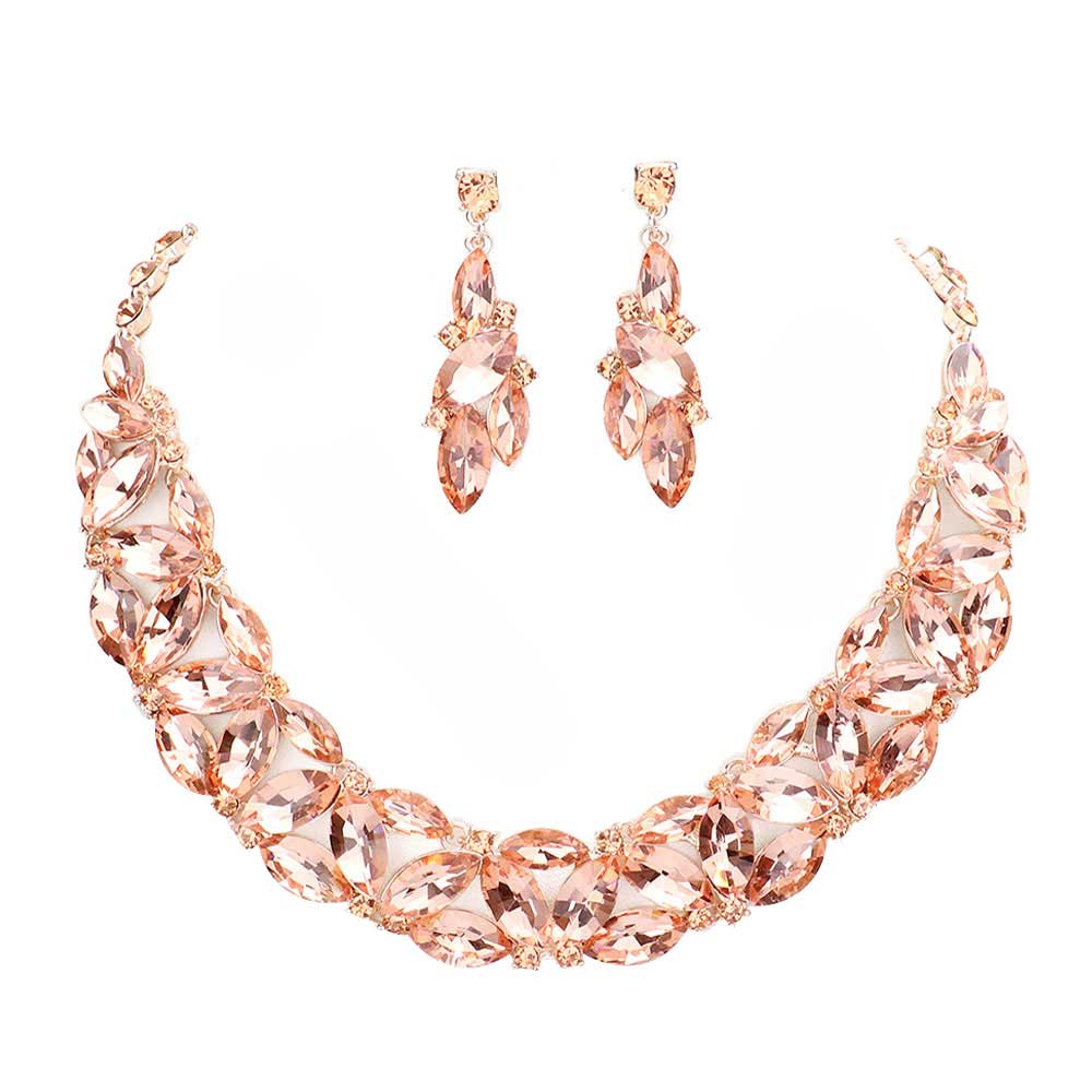 Peach Marquise Stone Cluster Evening Necklace. These gorgeous stone pieces will show your class in any special occasion. The elegance of these stone goes unmatched, great for wearing at a party! Perfect jewelry to enhance your look. Awesome gift for birthday, Anniversary, Valentine’s Day or any special occasion.