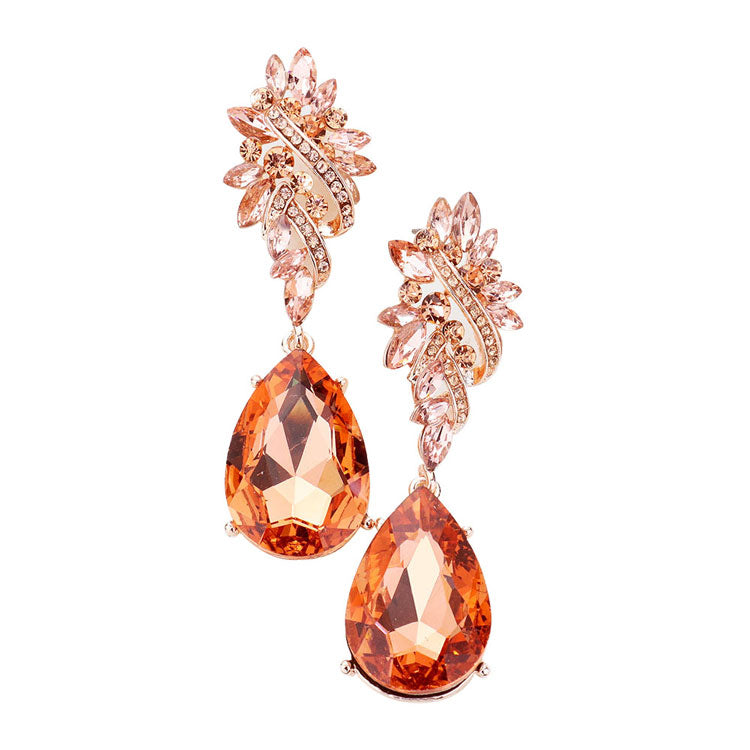 Peach Marquise Stone Cluster Teardrop Dangle Evening Earrings. These gorgeous stone pieces will show your class in any special occasion. The elegance of these stone goes unmatched, great for wearing at a party! Perfect jewelry to enhance your look. Awesome gift for birthday, Anniversary, Valentine’s Day or any special occasion.