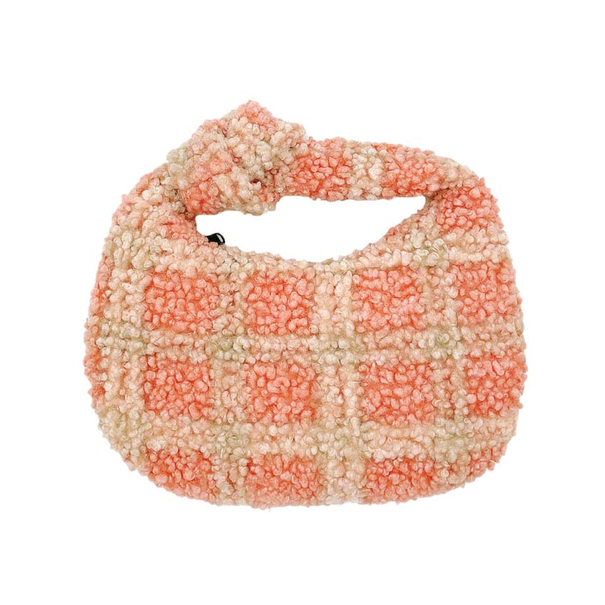 Peach Plaid Check Patterned Sherpa Tote Bag, is a cute and beautiful tote bag that enriches your accessory collection and amps up your outlook with a beautiful plaid check pattern. It perfectly goes with any outfit in any style. Easy to carry and keep your handy items safe and secure.