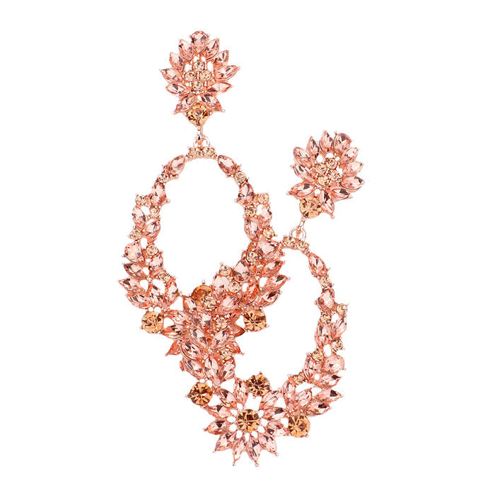 Peach Rose Gold  Marquise Stone Cluster Dangle Evening Earrings. Look like the ultimate fashionista with these Earrings! Add something special to your outfit! Ideal for parties, weddings, graduation, prom, holidays, pair these studs back earrings with any ensemble for a polished look. These earrings pair perfectly with any ensemble from business casual, to night out on the town or a black-tie party.