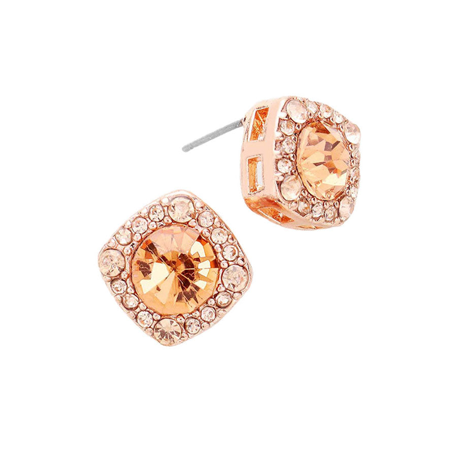 Peach Round Glass Crystal Cut Quad Stud Earrings. Beautifully crafted design adds a gorgeous glow to any outfit. Jewelry that fits your lifestyle! Perfect Birthday Gift, Anniversary Gift, Mother's Day Gift, Anniversary Gift, Graduation Gift, Prom Jewelry, Just Because Gift, Thank you Gift.