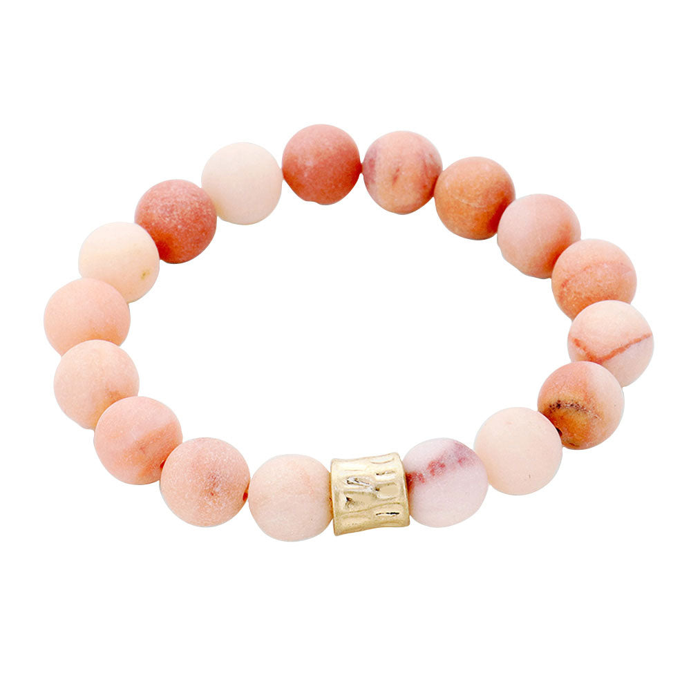 Peach Semi precious stone beaded stretch bracelet, Look like the ultimate fashionista with these stretch bracelet! this stunning stone beaded bracelet can light up any outfit, and make you feel absolutely flawless. Fabulous fashion and sleek style adds a pop of pretty color to your attire, coordinate with any ensemble from business casual to everyday wear.