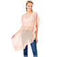 Peach Solid Color Half Ruffled Cover-Up Poncho, This lightweight ponchos for women have plenty of stretch with lovely draping. The added ruffle edge gives better coverage with a feminine look. Feel sexy and comfortable no matter where you are. This unique poncho top can be worn in a variety of ways. A warp poncho that will complement every outfit you own. Suitable for Summer wrap, travel vacation, Beach, Party, Club, Night, Evening, Date, Casual and Other Occasions in Spring, Summer and Autumn.