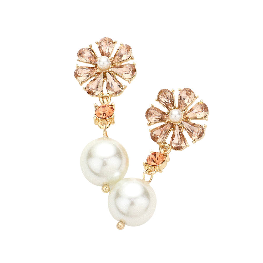Peach Teardrop Cluster Flower Pearl Link Dangle Evening Earrings, the beautifully crafted design adds a glow to any outfit. which easily makes your events more enjoyable. These evening dangle earrings make you extra special on occasion. These teardrop cluster dangle earrings enhance your beauty and make you more attractive.