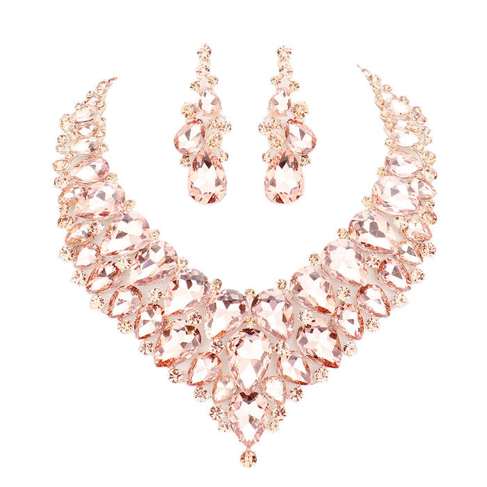 Peach Teardrop Cluster Rhinestone Collar Necklace. Beautifully crafted design adds a gorgeous glow to any outfit. Jewelry that fits your lifestyle! Perfect Birthday Gift, Anniversary Gift, Mother's Day Gift, Anniversary Gift, Graduation Gift, Prom Jewelry, Just Because Gift, Thank you Gift.