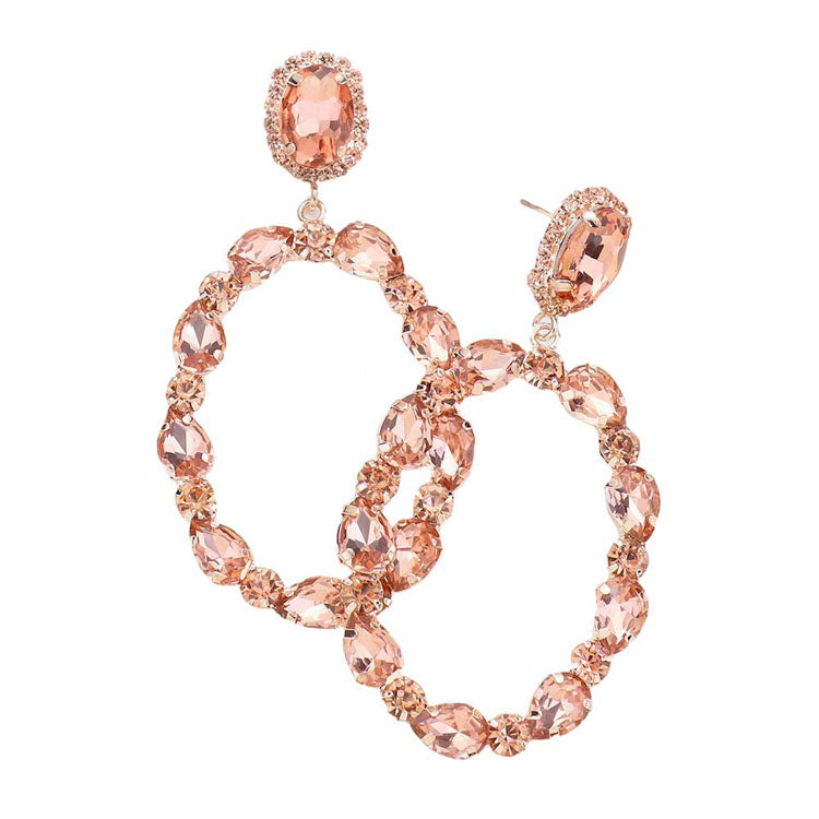 Peach Teardrop Crystal Statement Open Circle Evening Earrings; get into the Christmas spirit with our gorgeous handcrafted Christmas earrings, they will dangle on your earlobes & bring a smile to those who look at you. Perfect Gift December Birthdays, Christmas, Stocking Stuffers, Secret Santa, BFF, etc