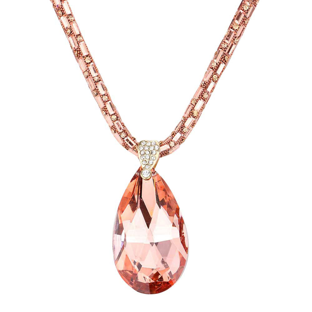 Peach Teardrop Pendant Bling Necklace, Add this simple teardrop Pendant necklace to any look for a hint of bling! delicately polished necklace will enhance your look, versatile enough for wearing straight through the week, perfectly lightweight for all-day wear, coordinate with any ensemble from business casual to everyday wear, the perfect addition to every outfit. Adds a touch of nature-inspired beauty to your look. 