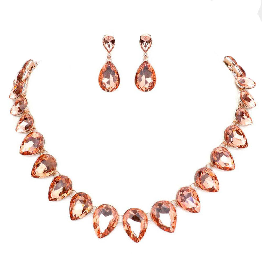 Peach Teardrop Stone Link Evening Necklace. Wear together or separate according to your event, versatile enough for wearing straight through the week, perfectly lightweight for all-day wear, coordinate with any ensemble from business casual to everyday wear, the perfect addition to every outfit.
