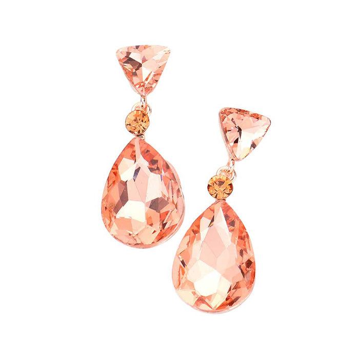 Peach Triangle Round Teardrop Stone Link Dangle Evening Earrings, get into the groove with our gorgeous earrings, add a pop of color to your ensemble, just the right amount of shimmer & shine, touch of class, beauty and style to any special events. Birthday Gift, Anniversary Gift, Mother's Day Gift, Graduation Gift.