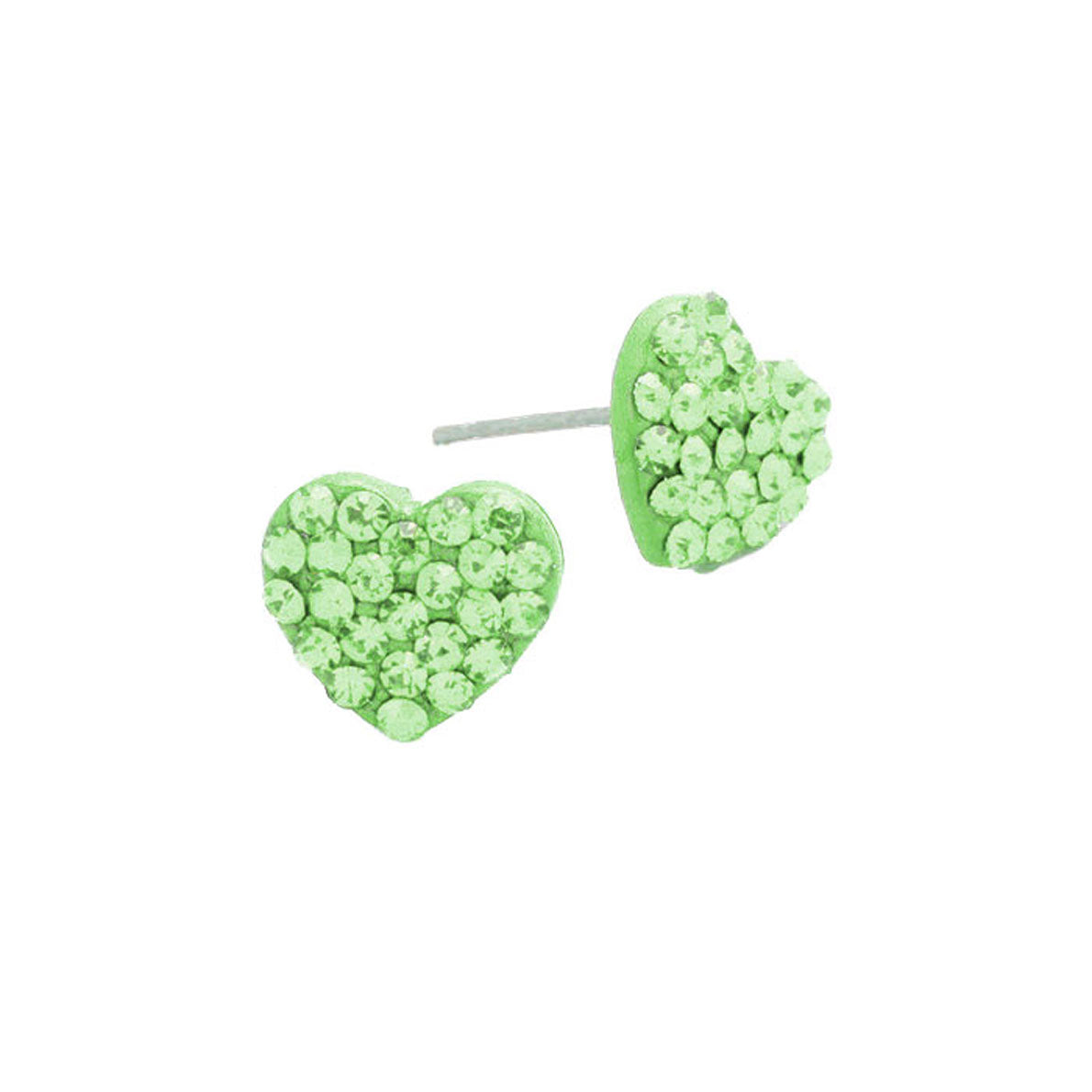 Peridot Crystal Rhinestone Pave Heart Stud Earrings, put on a pop of color to complete your ensemble. Beautifully crafted design adds a gorgeous glow to any outfit. Perfect for adding just the right amount of shimmer & shine. Perfect for Birthday Gift, Anniversary Gift, Mother's Day Gift, Graduation Gift, Valentine's Day Gift.