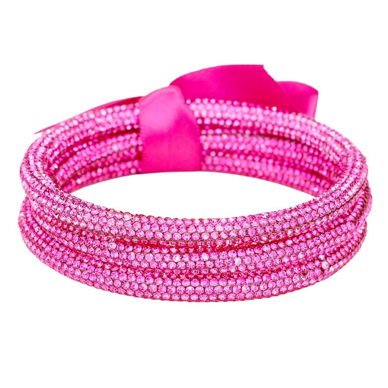 Pink 3PCS Rhinestone Pave Bangle Layered Bracelets, The sparkly Rhinestone bangle Bracelets set featuring made of rubber and Rhinestone dust inlaid. It looks so pretty, brightly and elegant. This Circle Rhinestone Wristband Bracelets designed in simple type is a trendy fashion statement, These Layer Bracelets bangle are perfect for any occasion whether formal or casual or for going to a party or special occasions. Perfect gift for birthday, Valentine’s Day, Party, Prom.