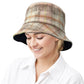 Pink Polyester Plaid Check Patterned Bucket Hat, this bucket hat doubles as a rain hat and is snug on the head and stays on well. It will work well to keep the rain off the head and out of the eyes and also the back of the neck. Wear it to lend a modern liveliness above a raincoat on trans-seasonal days in the city.