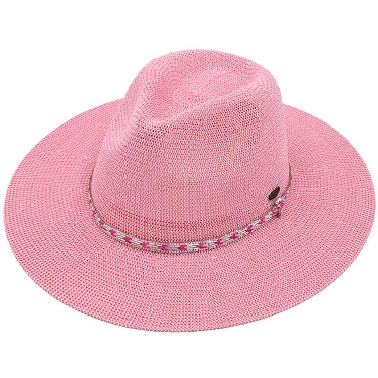 Pink C.C Rhinestone Bugle Bead Trim Panama Hat, get ready with this rhinestone panama hat to receive the best compliments on any special occasion. It looks so pretty, bright, and elegant on any special occasion. These panama hats are perfect for parties, Weddings, Evenings, bridal parties, and any other special occasion.