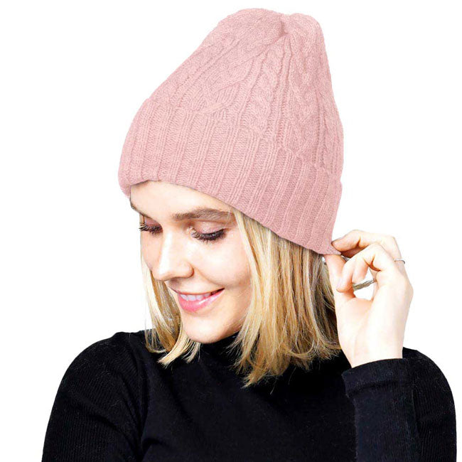 Pink Cable Knit Cuff Beanie. Take your winter outfit to the next level and have wonderful cable knit cuff beanie, Comfortable beanie keep your head and ear warm during the winter. These are perfect to go skiing, snowboarding, sledding, running, camping, traveling, ice skating and more. Awesome winter gift accessory! 