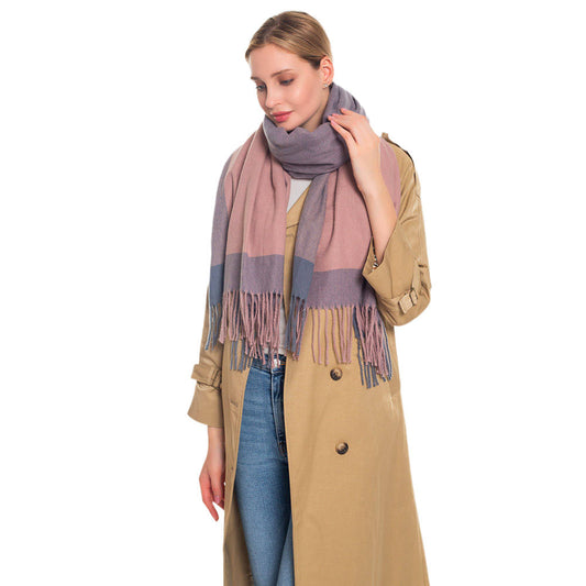 Pink Color Block Oblong Scarf Wrap Shawl, highly versatile fringe scarf brings a classic, look with warm weather intentions, this classic, cozy scarf, is an easy choice to fight against the cold of winter. Birthday Gift, Christmas Gift, Anniversary Gift, Regalo Navidad, Regalo Cumpleanos, Valentine's Day Gift, Dia del Amor