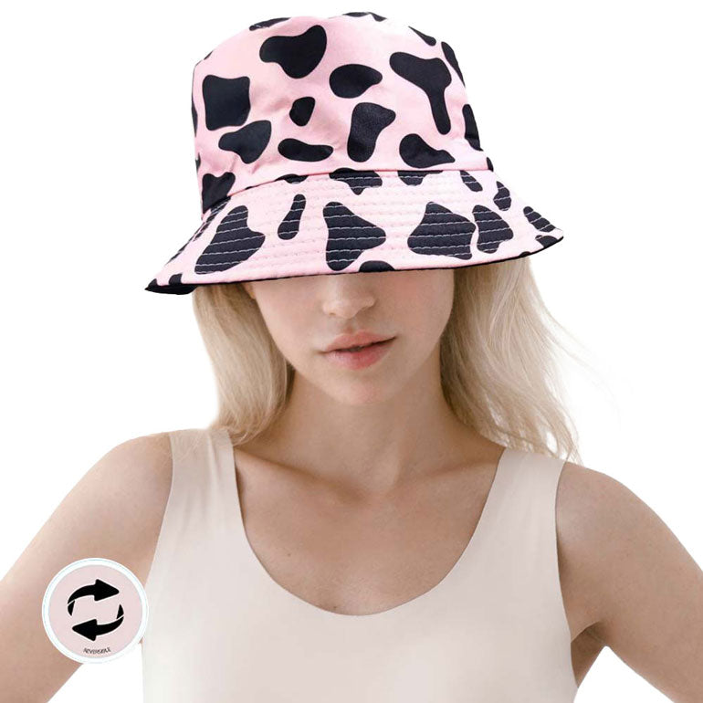 Pink Cow Patterned Reversible Bucket Hat, lightweight fabric provides you sun protection while the sun is beating down and keep you cool and comfortable. You can easily fold this bucket hat and put it in any backpack. This cow patterned animal theme bucket hats is perfect for travel, beach, vacation, trip, outdoor activities, street strolling, fishing for the sun protection headwear.
