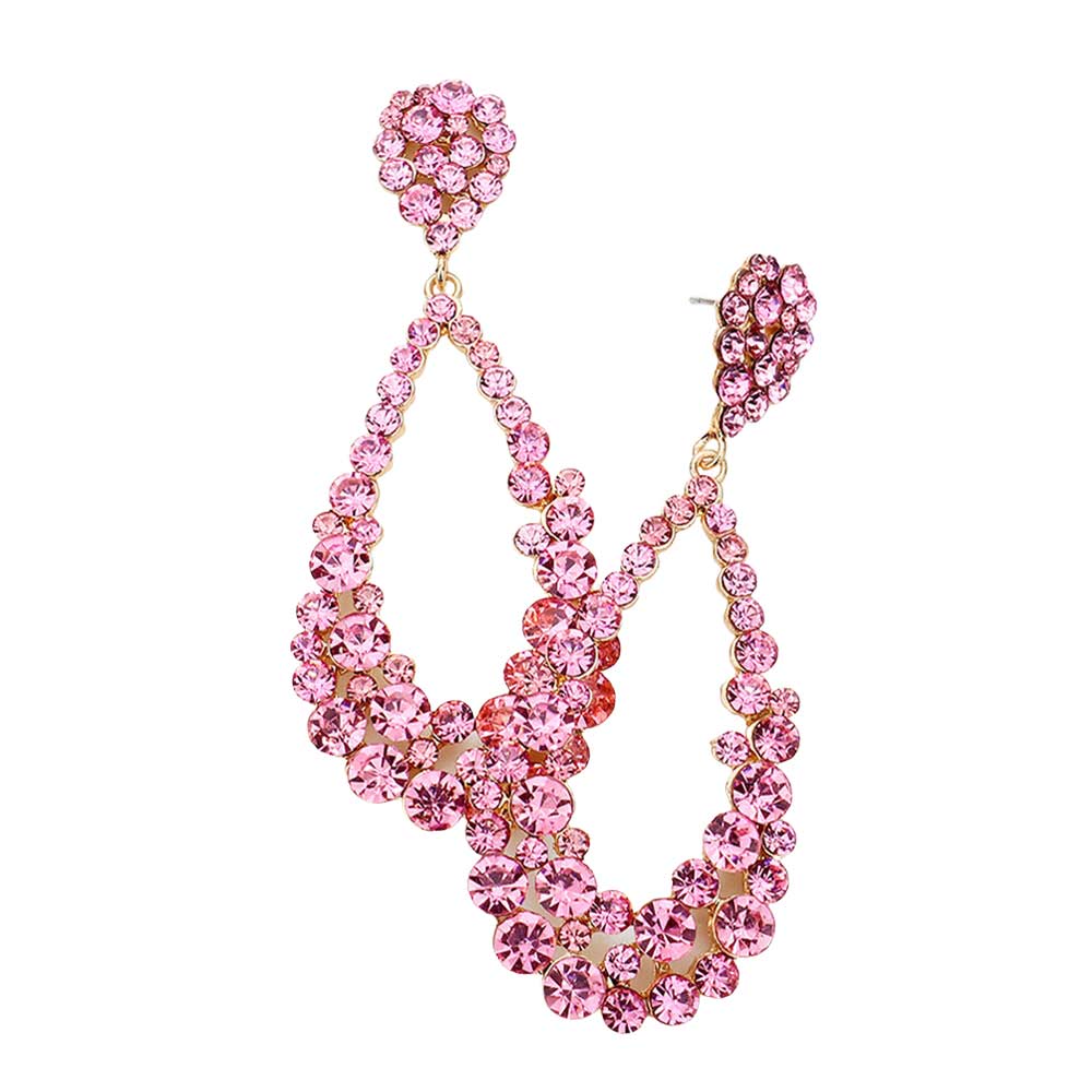 Pink Crystal Bubble Cluster Teardrop Evening Earrings, These gorgeous Crystal pieces will show your class in any special occasion. The elegance of these crystal evening earrings goes unmatched. Perfect jewelry to enhance your look. Awesome gift for birthday, Anniversary, Valentine‚Äôs Day or any special occasion.