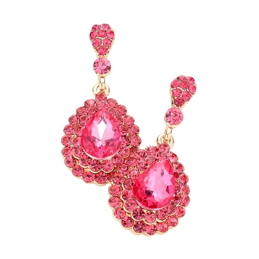 Pink Crystal Rhinestone Trim Teardrop Stone Evening Earrings, This Crystal Rhinestone Trim Teardrop Stone Evening Earrings put on a pop of color to complete your ensemble. Perfect for adding just the right amount of shimmer & shine. Perfect for Birthday Gift, Anniversary Gift, Mother's Day Gift, or Graduation Gift.