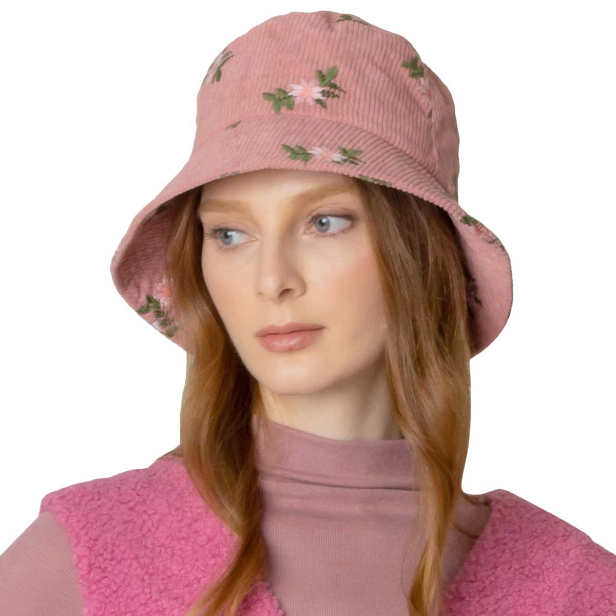 Pink Embroidered Floral Corduroy Bucket Hat, show your trendy side with this floral corduroy bucket hat. adds a great accent to your wardrobe, This elegant, timeless & classic Bucket Hat looks fashionable. Perfect for that bad hair day, or simply casual everyday wear; Great gift for that fashionable on-trend friend. Perfect for both casual daily and outdoor activities, such as fishing, hunting, hiking, camping and beach.