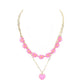 Pink Enamel Heart Pendant Flower Link Double Layered Necklace, Get ready with these beautiful statement Pendant necklace Double Layered will bring a lovely put on a pop of color to your look. Bright Enamel Heart and floral design will coordinate with any ensemble from business casual to everyday wear. The beautiful combination of Flower and Heart themed necklace are the perfect gift for the women in our lives who love flower.