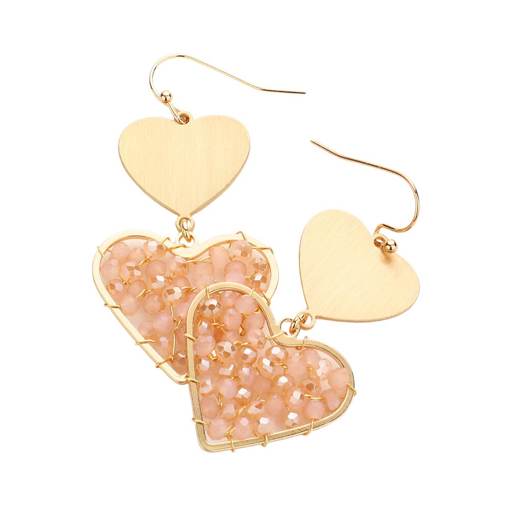Pink Faceted Bead Wrapped Heart Link Dangle Earrings, take your love for statement accessorizing to a new level of affection with these bead heart earrings. Accent all of your dresses with the extra fun vibrant color with these heart-themed earrings. Wear these lovely earrings to make you stand out from the crowd at parties, outings, birthdays, proms, etc.