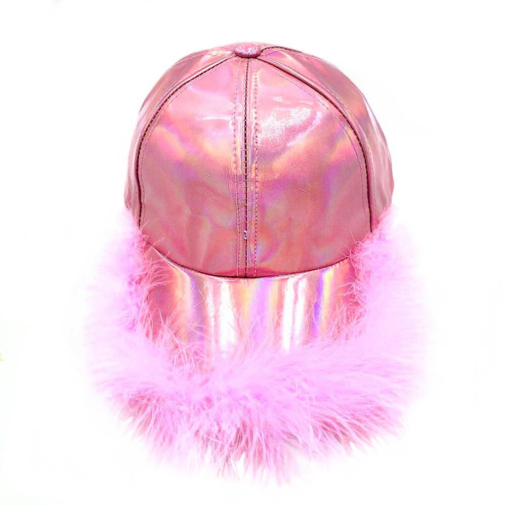Pink Faux Feather Trimmed Hologram Baseball Cap, is an excellent trimmed hologram baseball cap that will reveal your smart and trendy choice! You’ll want to reach for this toasty warm cap for those chilly days or when having a bad hair day. Feather trimmed hologram baseball cap keeps you incredibly warm and looking totally trendy & chic. Accessorize the fun way with this feather-trimmed hologram baseball hat, it's the autumnal touch you need to finish your outfit in style