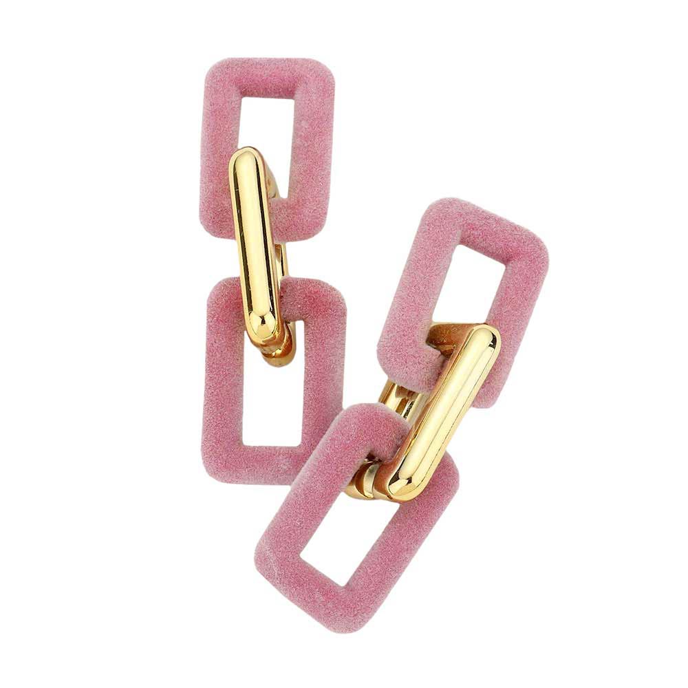 Pink Faux Suede Open Rectangle Link Dangle Earrings, These Earrings sure to make an impression with career or weekend wear. Add something special to your outfit! These dainty, modern, minimalist-style earrings can be worn daily as well as on special occasions. It will be your new favorite accessory. Perfect Birthday Gift, Anniversary Gift, Mother's Day Gift, Graduation Gift, Prom Jewelry, Just Because Gift, Thank you Gift.