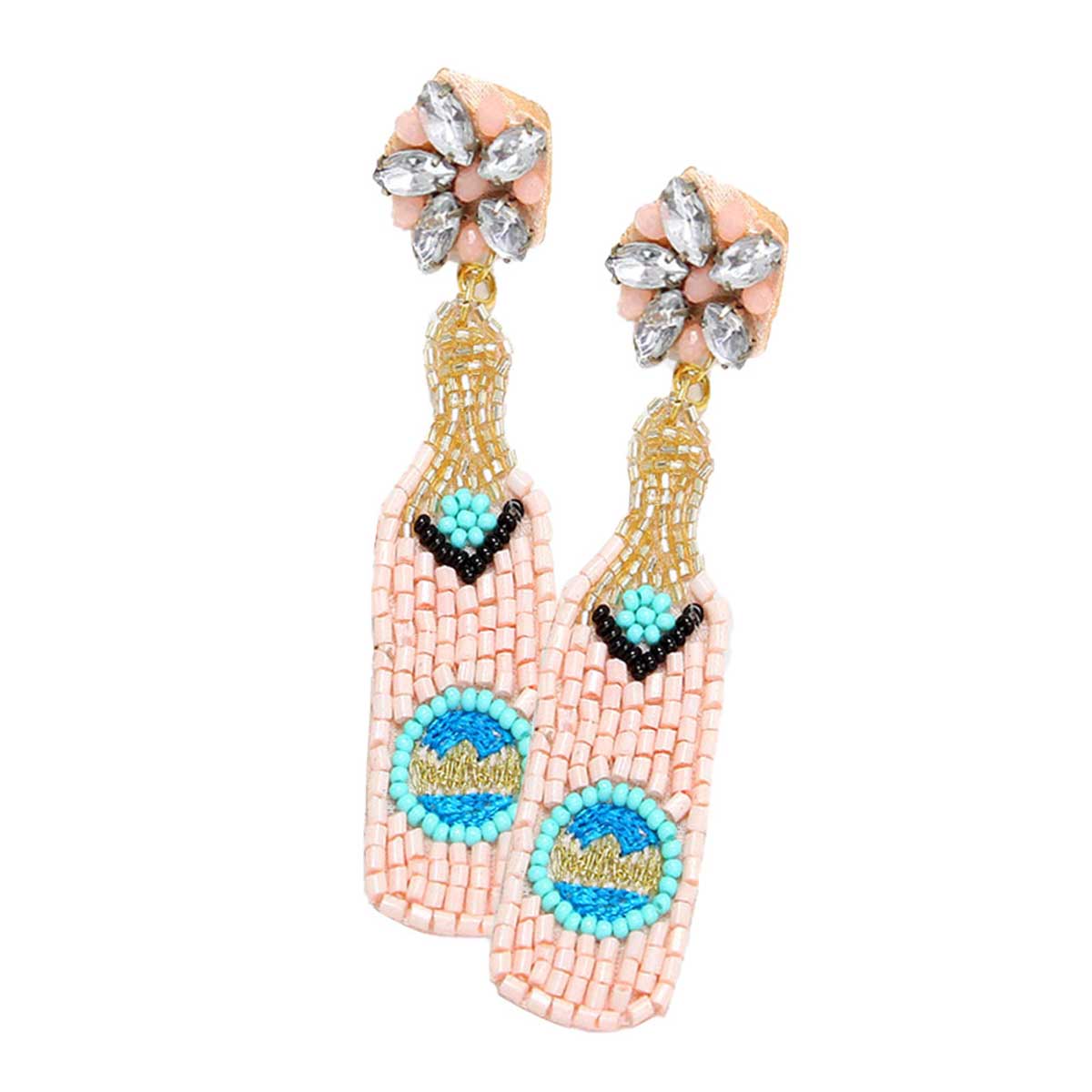Pink Felt Back Beaded Champagne Dangle Earrings, Felt back beaded earrings fun handcrafted jewelry that fits your lifestyle, adding a pop of pretty color. Enhance your attire with these vibrant artisanal earrings to show off your fun trendsetting style. Great gift idea for Wife, Mom, or your Loving One.