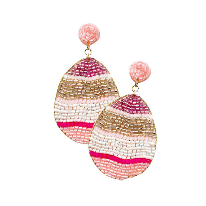 Pink Felt Back Beaded Easter Egg Dangle Earrings, Seed Beaded egg dangle earrings fun handcrafted jewelry that fits your lifestyle, adding a pop of pretty color. perfect for the festive season, embrace the Easter spirit with these cute earrings. Also enhance your attire with these vibrant artisanal earrings to show off your fun trendsetting style. Great gift idea for your Loving One on this Easter Sunday occasion.