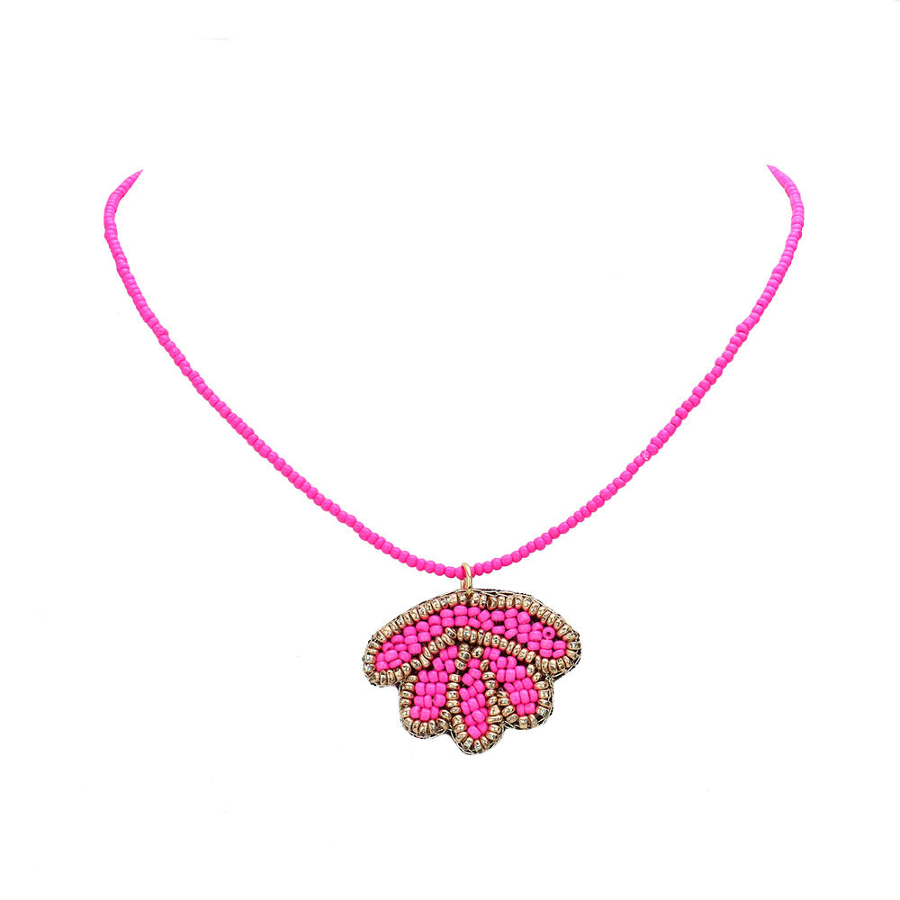 Pink Felt Back Seed Beaded Shell Pendant Necklace, this beautiful Sea Life & Shell-themed pendant necklace is the ultimate representation of your class & beauty. Perfect for adding just the right amount of shimmer & shine and a touch of class any day. Perfect gift for Birthdays, valentine's day & other meaningful occasions.