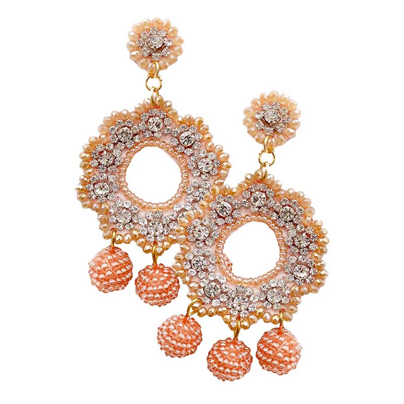 Pink Felt Back Stone Embellished Beaded Ball Link Dangle Earring, versatile enough for wearing straight through the week, perfectly lightweight for all-day wear, coordinate with any ensemble from business casual to everyday wear, the perfect addition to every outfit. Adds a touch of nature-inspired beauty to your look. Wear this earring to a wedding, an engagement, a prom, or any other occasion where you wish to appear more charming.