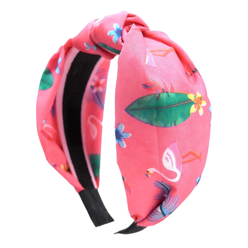 Pink Flamingo Tropical Leaf Printed Burnout Knot Headband, create a natural & beautiful look while perfectly matching your color with the easy-to-use leaf-printed Knot Headband. Push your hair back and spice up any plain outfit with this knot headband! Be the ultimate trendsetter & be prepared to receive compliments wearing this chic headband with all your stylish outfits! 