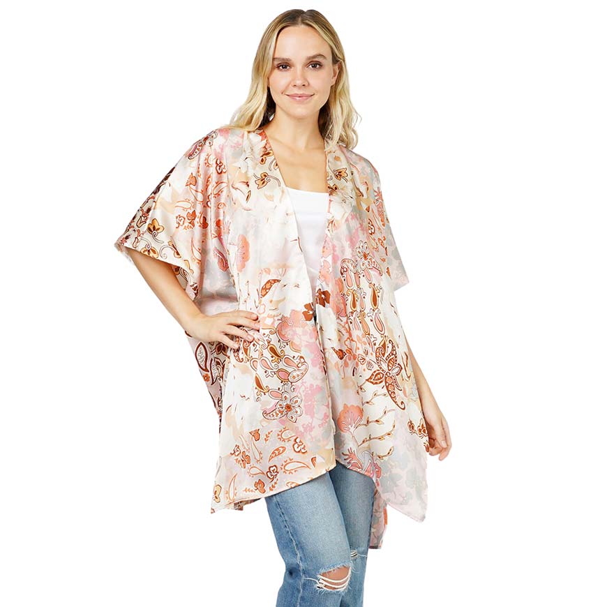 Pink Floral Patterned Satin Cover Up Kimono Poncho, this beautiful floral-patterned Poncho is made of soft and breathable material that amps up your real and gorgeous look with a perfect attraction everywhere. Its eye-catchy design makes you stand out every time. Coordinate this cover-up kimono with any ensemble to finish in perfect style and get ready to receive beautiful compliments.