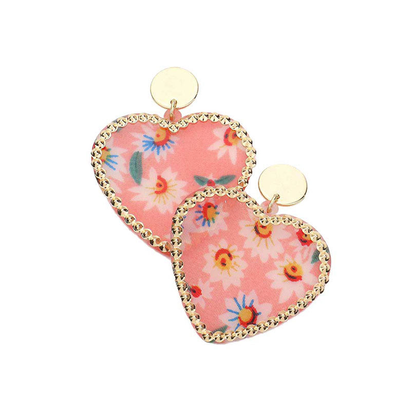 Pink Flower Patterned Resin Heart Dangle Earrings. Look like the ultimate fashionista with these Earrings! Add something special to your outfit! It will be your new favorite accessory. Perfect Birthday Gift, Mother's Day Gift, Anniversary Gift, Graduation Gift, Prom Jewelry, Just Because Gift, Thank you Gift.