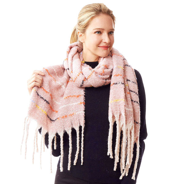 Pink Glitz Colorful Stitch Fuzzy Oblong Scarf, Accent your look with this soft, highly versatile scarf. Great for daily wear in the cold winter to protect you against chill, classic infinity-style scarf & amps up the glamour with plush material that feels amazing snuggled up against your cheeks.