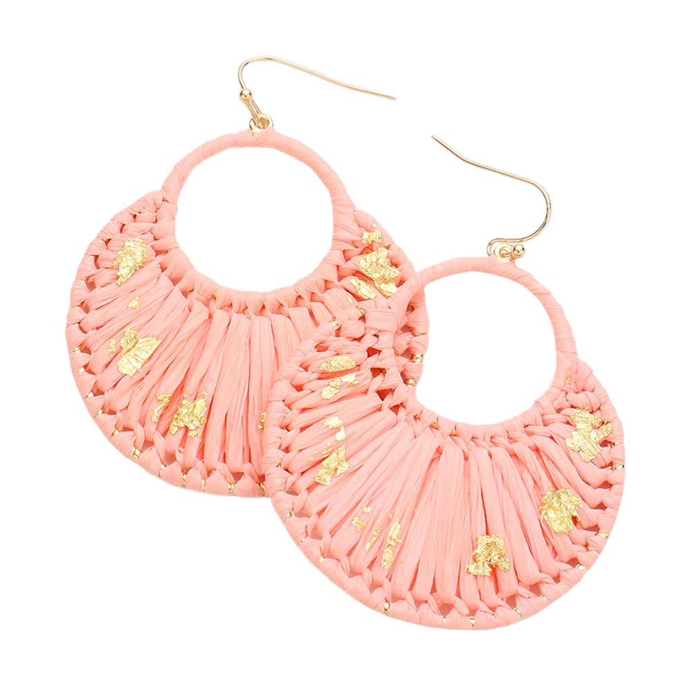 Pink Gold Paint Splash Raffia Wrapped Dangle Earrings, enhance your attire with these beautiful raffia-wrapped dangle earrings to show off your fun trendsetting style. It can be worn with any daily wear such as shirts, dresses, T-shirts, etc. These dangle earrings will garner compliments all day long. Whether day or night, on vacation, or on a date, whether you're wearing a dress or a coat, these earrings will make you look more glamorous and beautiful.
