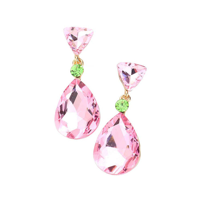 Pink Green Triangle Round Teardrop Stone Link Dangle Evening Earrings, get into the groove with our gorgeous earrings, add a pop of color to your ensemble, just the right amount of shimmer & shine, touch of class, beauty and style to any special events. Birthday Gift, Anniversary Gift, Mother's Day Gift, Graduation Gift.