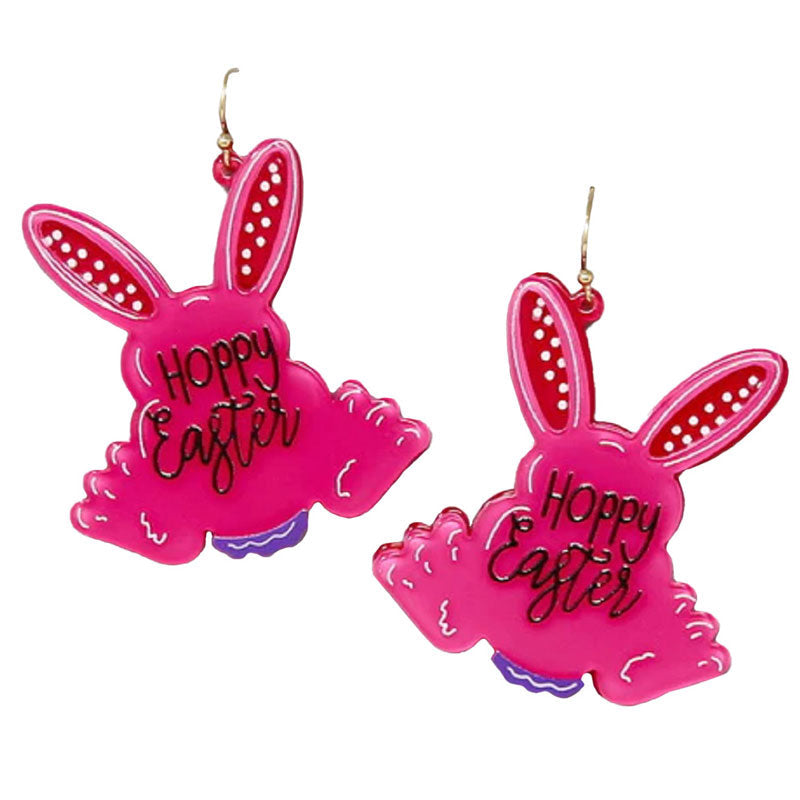 Pink HOPPY EASTER Bunny Acrylic Drop Earrings, These are perfect for the festive season, embrace the Easter spirit with these Bunny links drop earrings, these sweet delicate gift earrings are sure to bring a smile to your face. Great gift idea for your Wife, Mom, or your loving one on Easter Sunday, and other festivals.