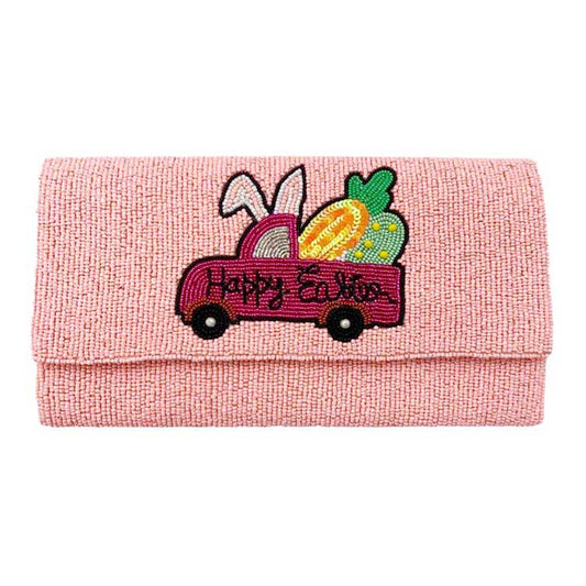 Pink Happy Easter Carrot Bunny Seed Beaded Clutch Crossbody Bag, Be the ultimate fashionista carrying this trendy Bunny Seed Beaded clutch bag! great for when you need something small to carry or drop in your bag. perfect for the festive season, embrace the Easter spirit with these bunny seed beaded bag, these pretty tiny gift Crossbody Bags are sure to bring a smile to your face.