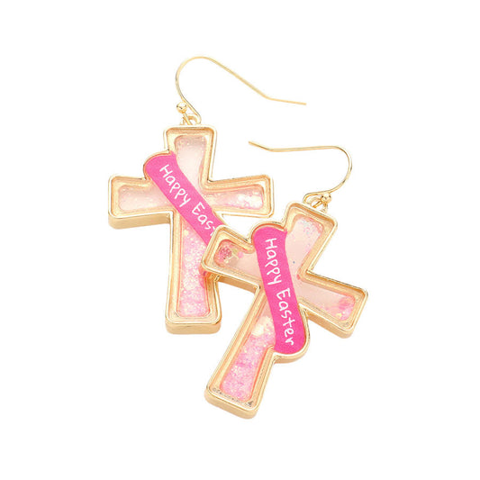 Pink Happy Easter Message Confetti Cross Dangle Earrings, are the perfect addition to your Easter outfit! Perfect for the festive season. Surprise your loved ones with this Easter Message Confetti Cross Dangle earrings. This a great gift idea for your wife, mom, or your loving one.