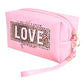 Pink Leopard Patterned Love Message Pouch Bag. Show your trendy side with this awesome pouch bag. Have fun and look stylish. Versatile enough for carrying straight through the week, perfectly lightweight to carry around all day. Perfect Birthday Gift, Anniversary Gift, Mother's Day Gift, Graduation Gift, Valentine's Day Gift.