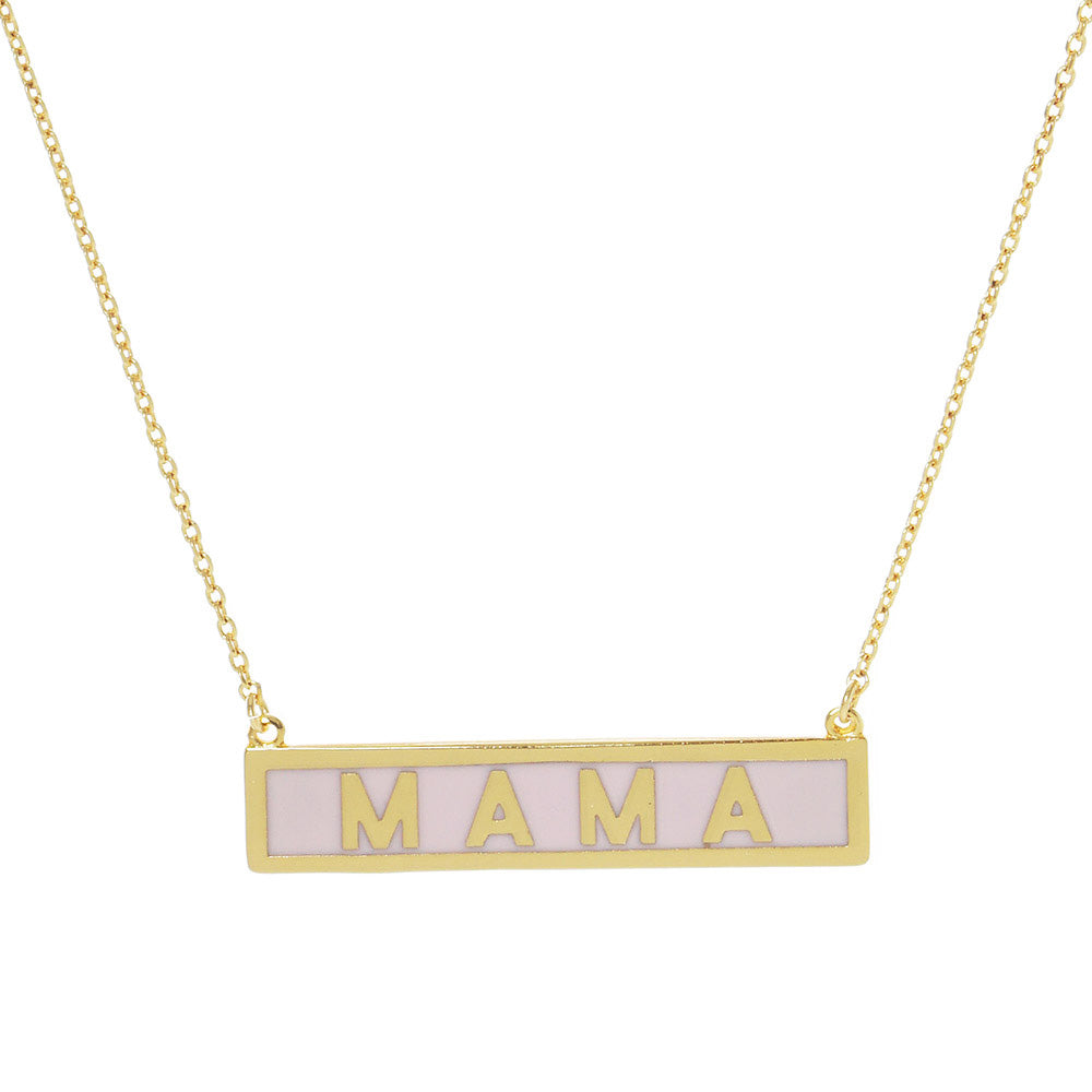Pink MAMA Gold Dipped Enamel Rectangle Message Pendant Necklace, these MAMA dipped necklace can light up any outfit, This piece is versatile and goes with practically anything! Make your mother feel special by giving this MAMA Metal Bar pendant necklace as a gift and expressing your love for your mother on this Mother's Day. This Enamel MAMA Pendant Necklace is perfect Mother's Day gift for all the special women in your life, be it mother, wife, sister or daughter.