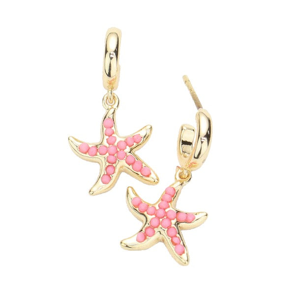 Pink Bead Embellished Starfish Earrings makes a standout addition to your collection designed to add a pop of color to any outfit style, jewelry that fits your lifestyle! Perfect Birthday Gift, Anniversary Gift, Mother's Day Gift, Just Because Gift, Vacation, Beach, Summer Jewelry, Graduation Gift, Beaded Starfish Earrings